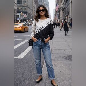 RAQUEL ALLEGRA Tie Dye Long Sleeve Black & Cream Coastal Edgy Artsy Luxe Sz S